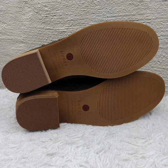 Blondo Empeigne Cuir Green Suede Leather Almond Toe Chunky Heel Ankle Boot NWT - Picture 9 of 16